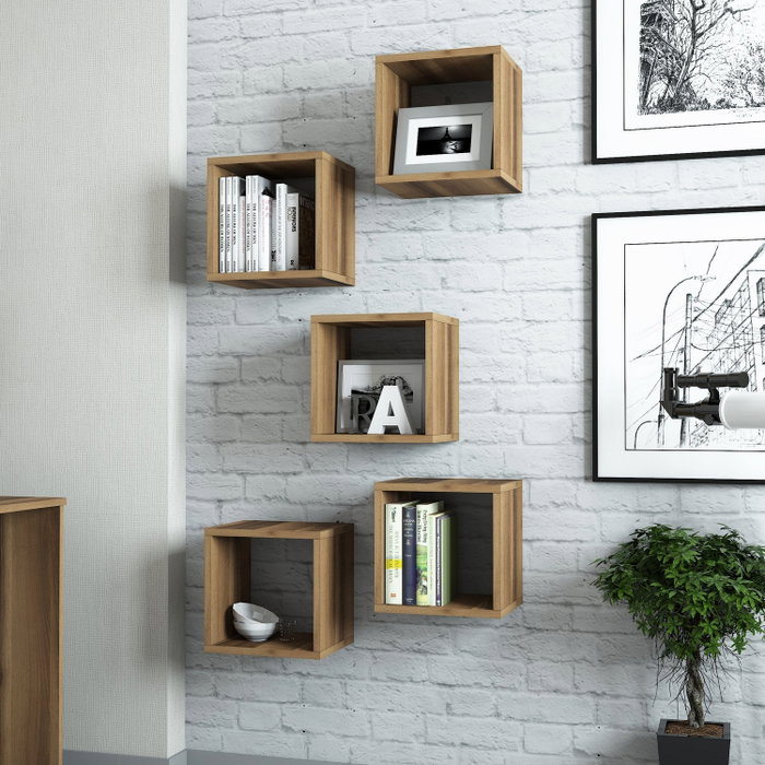 Hanah Home Estantería de Pared Walnut (5 Piezas)